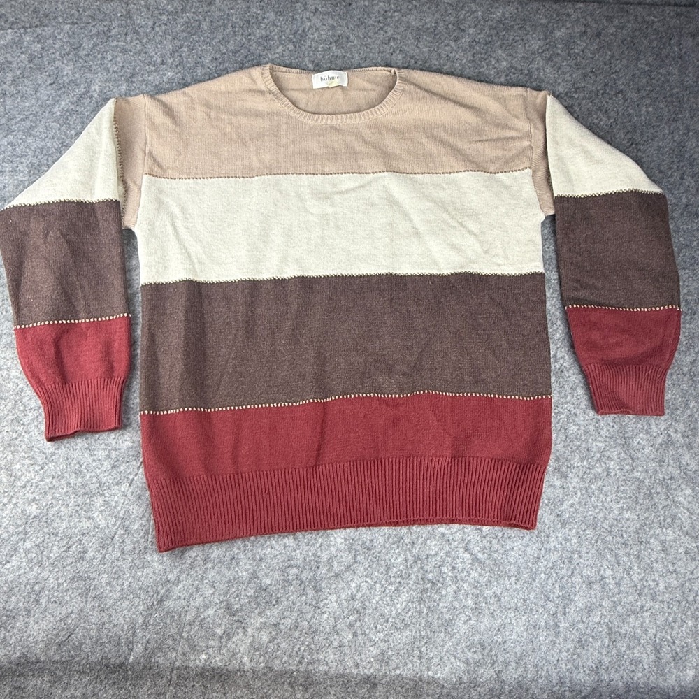 Womens Bohme Crew Super soft Colorblock sweater gold detailing‎ S